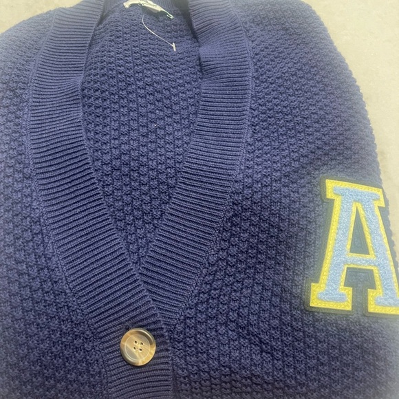 AERIE NAVY  BLUE WAFFLE KNIT VARSITY CARDIGAN!!! New! L/XL - Picture 5 of 5